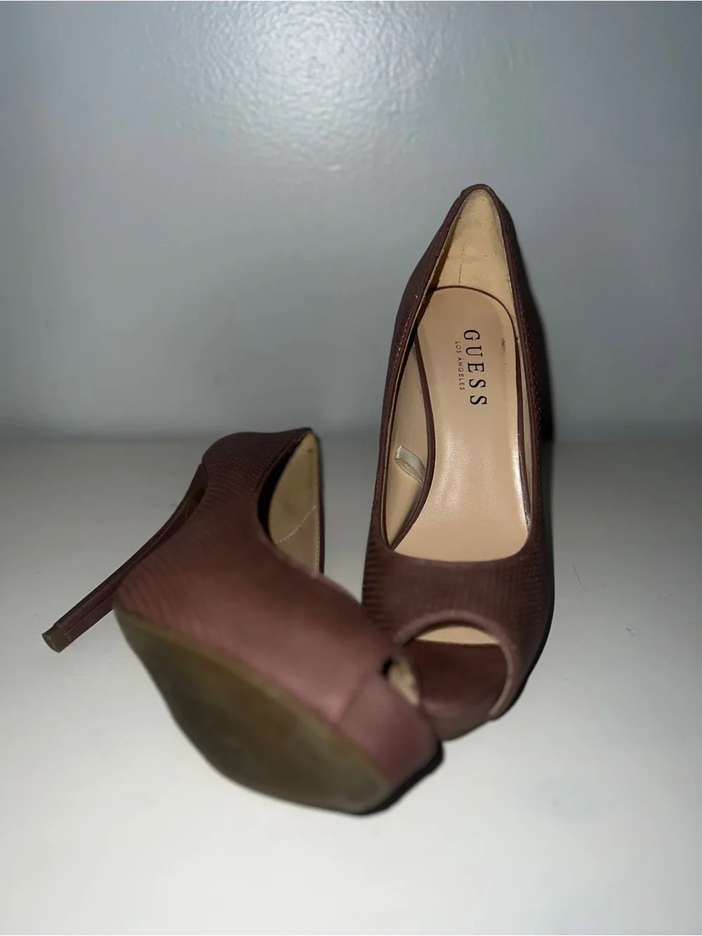 GUESS Mauve Peep-Toe Stiletto Pumps